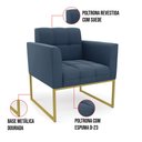 Ver imagem 5 de Kit 1 Sofá Namoradeira e 2 Poltronas Elisa Suede Azul Marinho Base Metálica Industrial Dourada - D'R