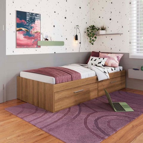 Cama de Solteiro com 2 Portas Basculantes Mel