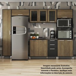 Armário Paneleiro Simples Cozinha Geometric MDP 220 cm 1 Porta 4 Prateleiras Multiuso Preto Marrom - 4
