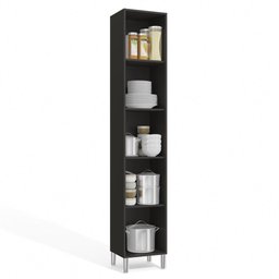 Armário Paneleiro Simples Cozinha Geometric MDP 220 cm 1 Porta 4 Prateleiras Multiuso Preto Marrom - 3