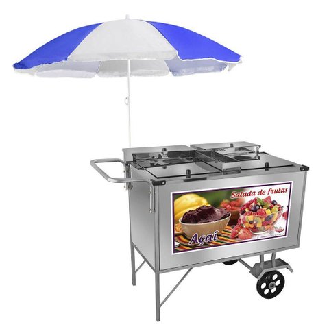 Carrinho 2 em 1 Cefaz Salada de Frutas e Açaí Luxo Inox Rodas Maciças e Guarda Sol L17m/gs