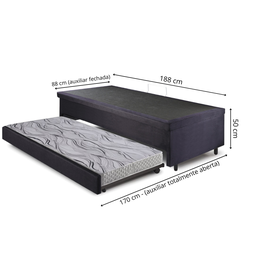 Bicama Box com Baú Solteiro Suede Preto 88x188 com Colchão Auxiliar Ecoflex - 3 Bicama Box com Baú Solteiro Suede Preto 88x188 com Colchão Auxiliar Ecoflex - 3