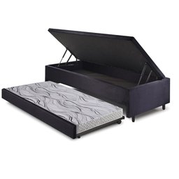 Bicama Box com Baú Solteiro Suede Preto 88x188 com Colchão Auxiliar Ecoflex - 2 Bicama Box com Baú Solteiro Suede Preto 88x188 com Colchão Auxiliar Ecoflex - 2