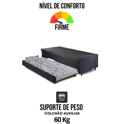 Bicama Box com Baú Solteiro Suede Preto 88x188 com Colchão Auxiliar Ecoflex - 7 Bicama Box com Baú Solteiro Suede Preto 88x188 com Colchão Auxiliar Ecoflex - 7