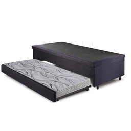 Bicama Box com Baú Solteiro Suede Preto 88x188 com Colchão Auxiliar Ecoflex - 9 Bicama Box com Baú Solteiro Suede Preto 88x188 com Colchão Auxiliar Ecoflex - 9