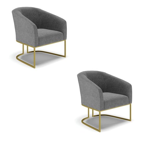 Cadeira Sala de Jantar Base Industrial Dourado Kit 2 Stella Linho D03 - D’Rossi