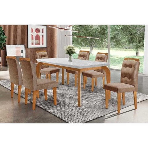 Sala de Jantar Completa Londrina C/tampo Madeirado Canto Reto 180x90cm e 6 Cadeiras Imperatriz
