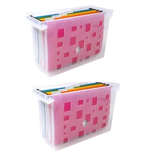 Kit 2 Caixas Arquivos Transparentes 6 Pastas Suspensas Coloridas Dellocolor Organizadores Escritó