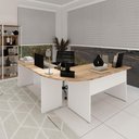 Ver imagem 1 de Mesa L Diretor Escritório 1,20m X 1,20m Pé Painel F5 Office Cor:macadâmia com Branco
