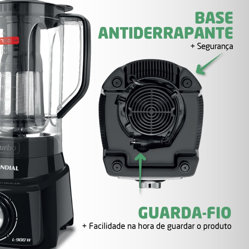 LIQUIDIFICADOR MONDIAL L99 TURBO FILTRO 3V. 500W BRANCO 220 VOLTS