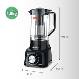 Liquidificador Mondial Turbo Full Black L-900Fb 900W 5 Velocidades + Função Pulsar/Gelo Preto – 220V - 2