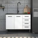 Ver imagem 1 de Gabinete de Pia Cozinha 117cm 100% Aço 2 Porta e 4 Gavetas:Branco