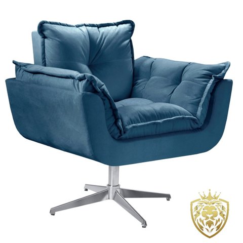 Poltrona Opalla Giratória Alumínio Suede D Salla Azul Bic