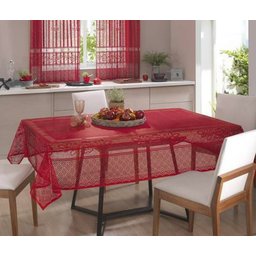 Toalha De Mesa Retangular Color Vermelho 6 Lugares Renda - 1 Toalha De Mesa Retangular Color Vermelho 6 Lugares Renda - 1
