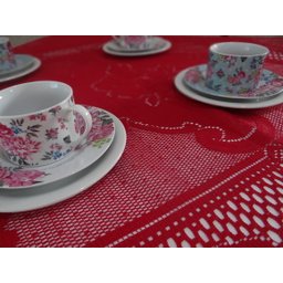 Toalha De Mesa Retangular Color Vermelho 6 Lugares Renda - 3 Toalha De Mesa Retangular Color Vermelho 6 Lugares Renda - 3