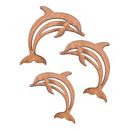 Conjunto Trio de Golfinhos de Parede em Madeira - 2