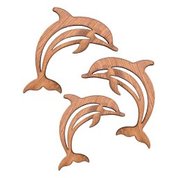 Conjunto Trio de Golfinhos de Parede em Madeira - 4