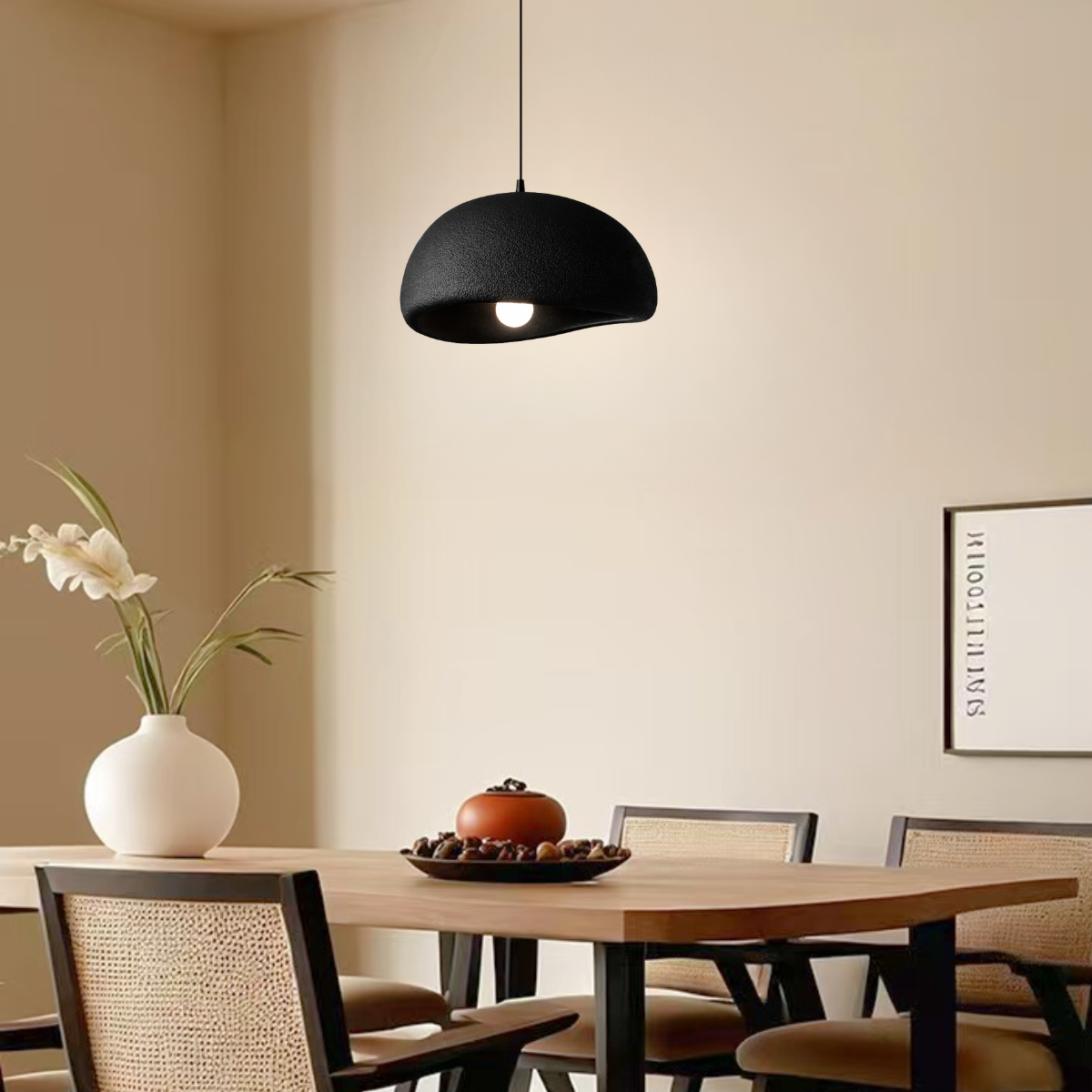 Ver imagem 1 de Lustre Pendente 50cm Luminária Japonesa Wabi-sabi Orgânico Cogumelo Concreto Gimpo Ltj50-preto-a