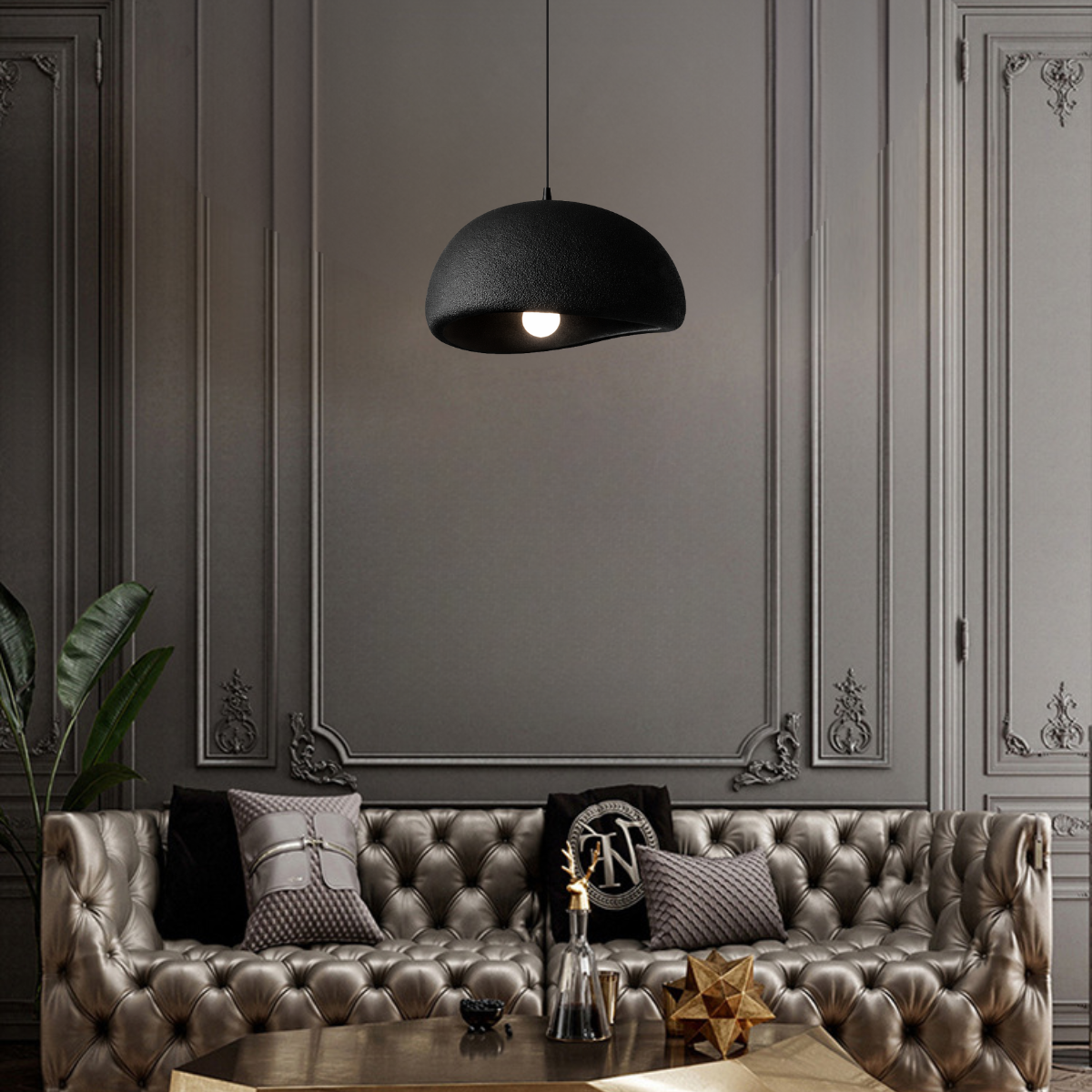 Ver mais imagens de Lustre Pendente 50cm Luminária Japonesa Wabi-sabi Orgânico Cogumelo Concreto Gimpo Ltj50-preto-a