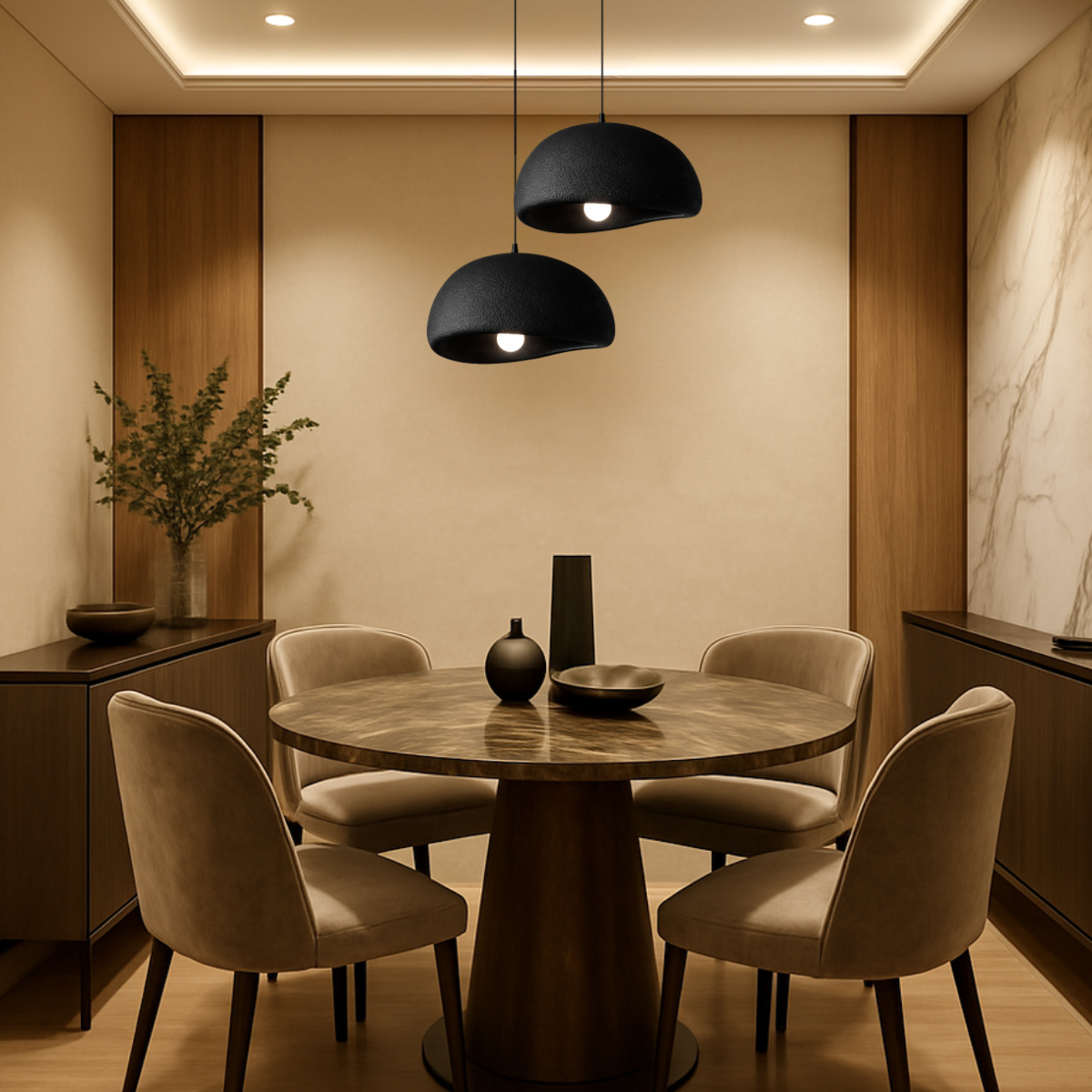 Ver imagem 4 de Lustre Pendente 50cm Luminária Japonesa Wabi-sabi Orgânico Cogumelo Concreto Gimpo Ltj50-preto-a