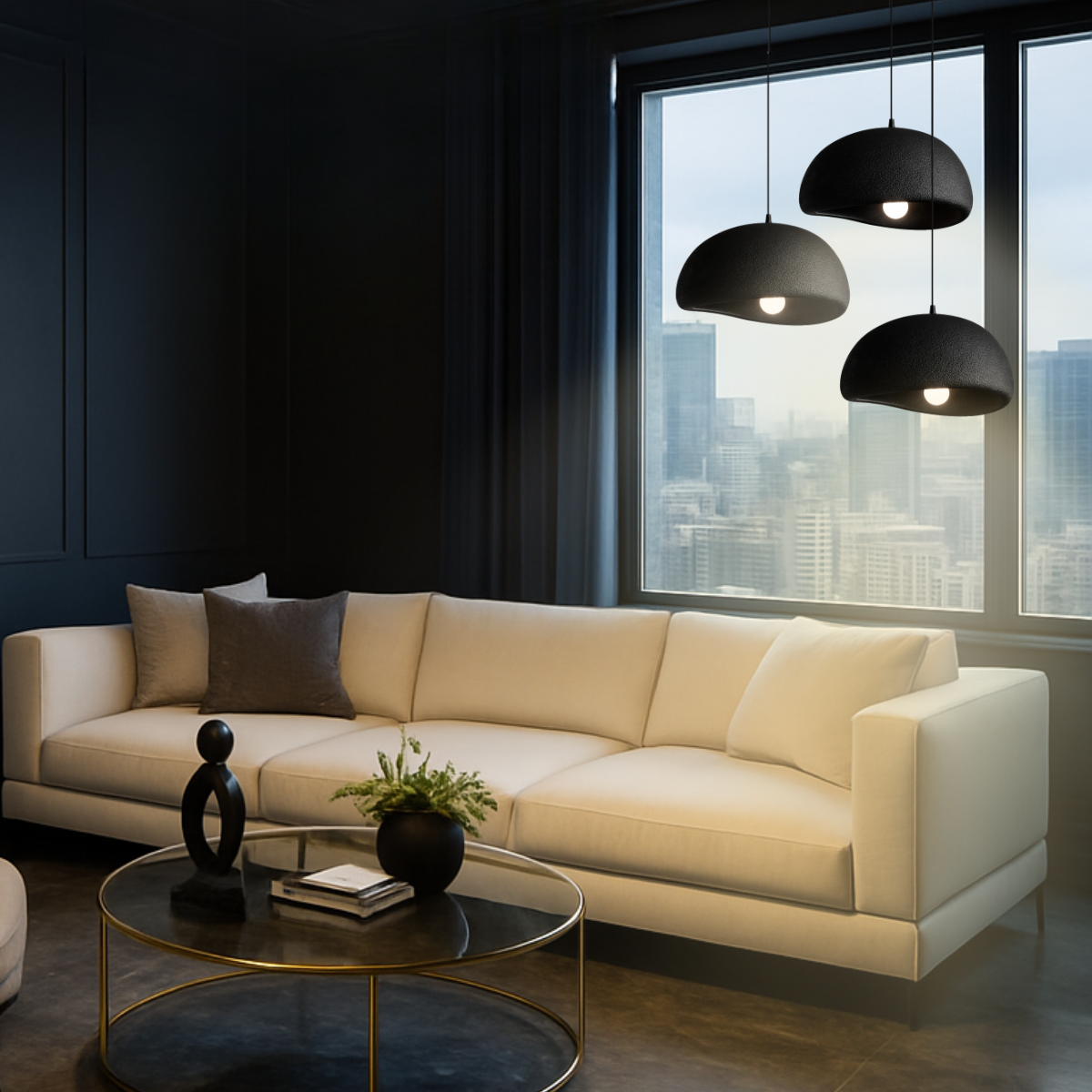 Ver imagem 7 de Lustre Pendente 50cm Luminária Japonesa Wabi-sabi Orgânico Cogumelo Concreto Gimpo Ltj50-preto-a