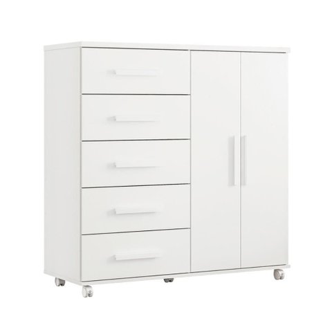 Comoda Toronto Quarto com 5 Gavetas e 2 Portas Branco