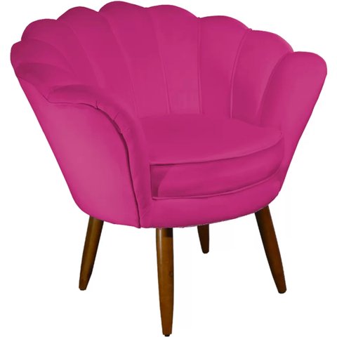 Poltrona Decorativa Pétala Pés Palito Veludo Pink