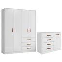 Ver imagem 1 de Jogo de Quarto Infantil Pérola Guarda Roupa e Cômoda Branco - Peternella Móveis