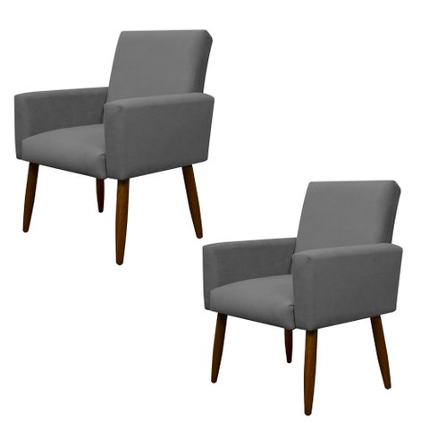 Kit 2 Poltronas Decorativa Sala e Quarto Nina Suede Herrero:cinza