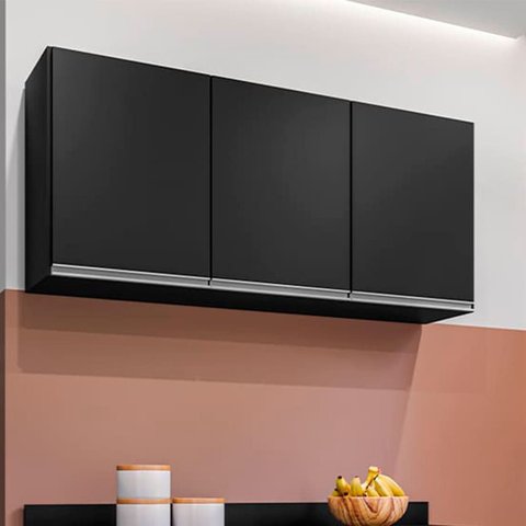 Armário Aéreo Valentina 120cm 3 Portas Preto Maderatto Móveis
