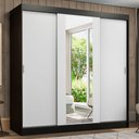 Ver imagem 1 de Guarda-Roupa Casal Madesa Reno 3 Portas de Correr com Espelho Preto/Branco Cor:Preto/Branco