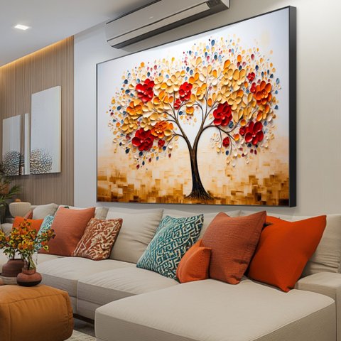 Quadro Decor Folhas 3d Dourado Branco Sala Quarto Casa Escritório