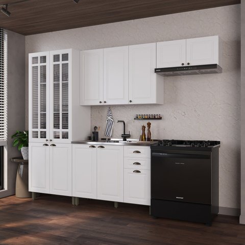 Cozinha Modulada 4 Peças Cristaleira Balcão sem Tampo 2 Aéreos 100% MDF Bari