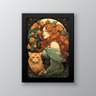 Quadro Mulher Com Gato Art Nouveau 33x24cm - com vidro:Madeira branca - 1