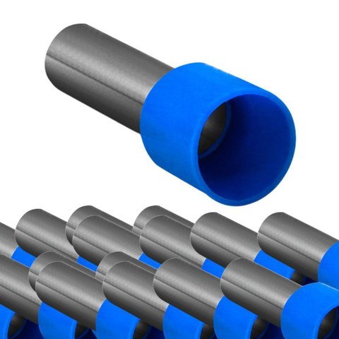 Kit 100 Terminal Tubular Simples Longo 16,00mm-e1618 Azul