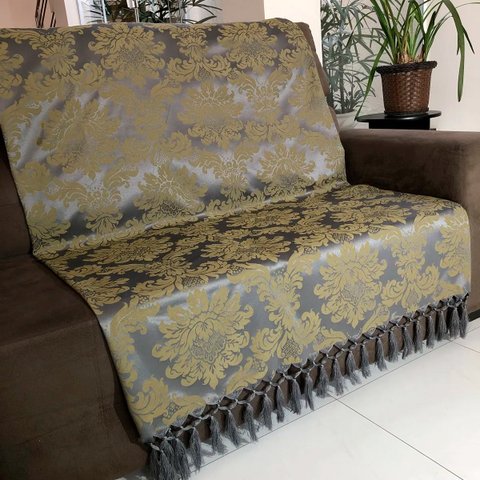 Manta de Sofá Jacquard Verde Oliva com Grafite 190x140