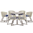 Ver imagem 1 de Mesa com 6 Cadeiras de Jantar Roma 120cm e Noronha em Alumínio Marrom Corda Náutica Estofado 10 Tram
