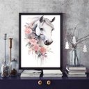 Ver imagem 1 de Quadro Cavalo Branco com Flores 24x18cm - com Vidro:moldura Branca