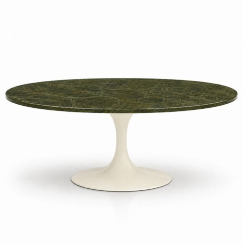 Mesa de Jantar Saarinen Oval 198x122 cm Tampo Mármore Vitória Régia Base Laca Off White