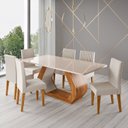 Ver imagem 1 de Conjunto Sala de Jantar 6 Lugares Retangular Tampo de Vidro MDF Tactel Yescasa Bege/Mel/Off White