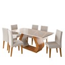 Ver imagem 2 de Conjunto Sala de Jantar 6 Lugares Retangular Tampo de Vidro MDF Tactel Yescasa Bege/Mel/Off White