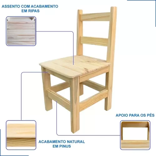 Conjunto Mesa Mesinha Quadrada Infantil Educativa Atividades de Madeira Maciça Resistente 2 Cadeira - 4