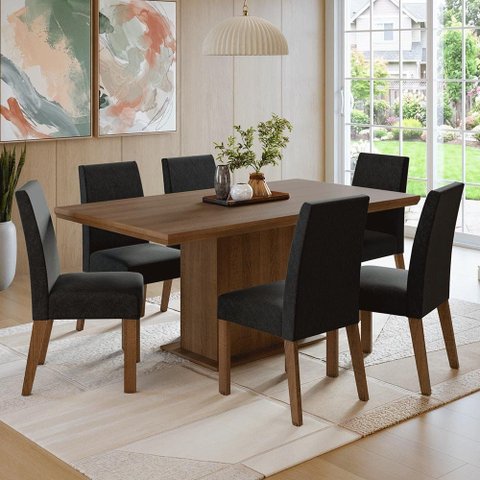 Conjunto Sala de Jantar Tampo de Madeira 6 Cadeiras Rustic/Oxford Grasse Madesa