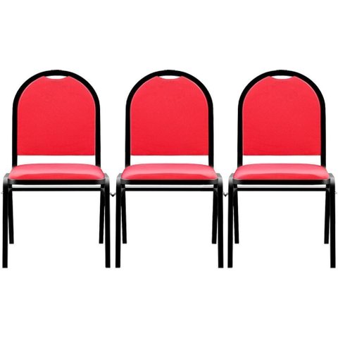 Kit 3 Cadeiras Hoteleiras Auditório Empilhável Sintético M23 Vermelho - Mpozenato