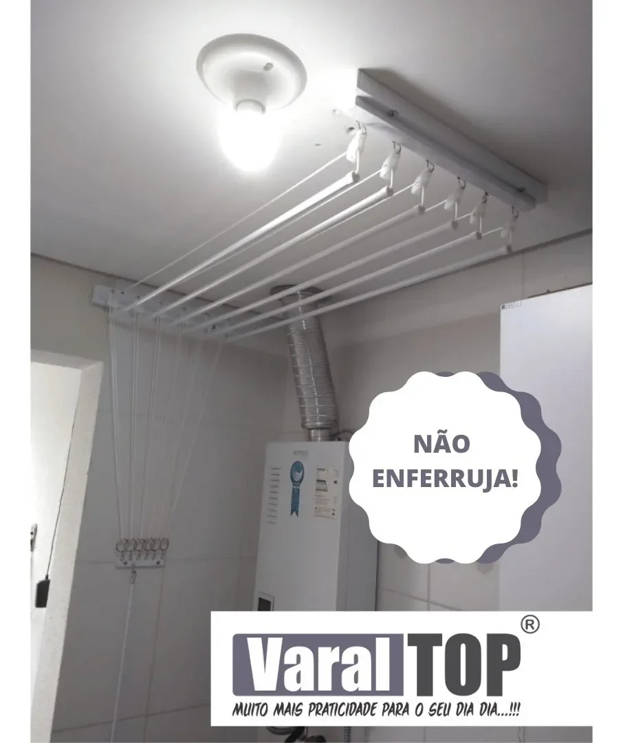 Varal De Teto Individual 180cm x 10 Varetas - Em Alumínio Branco - 4