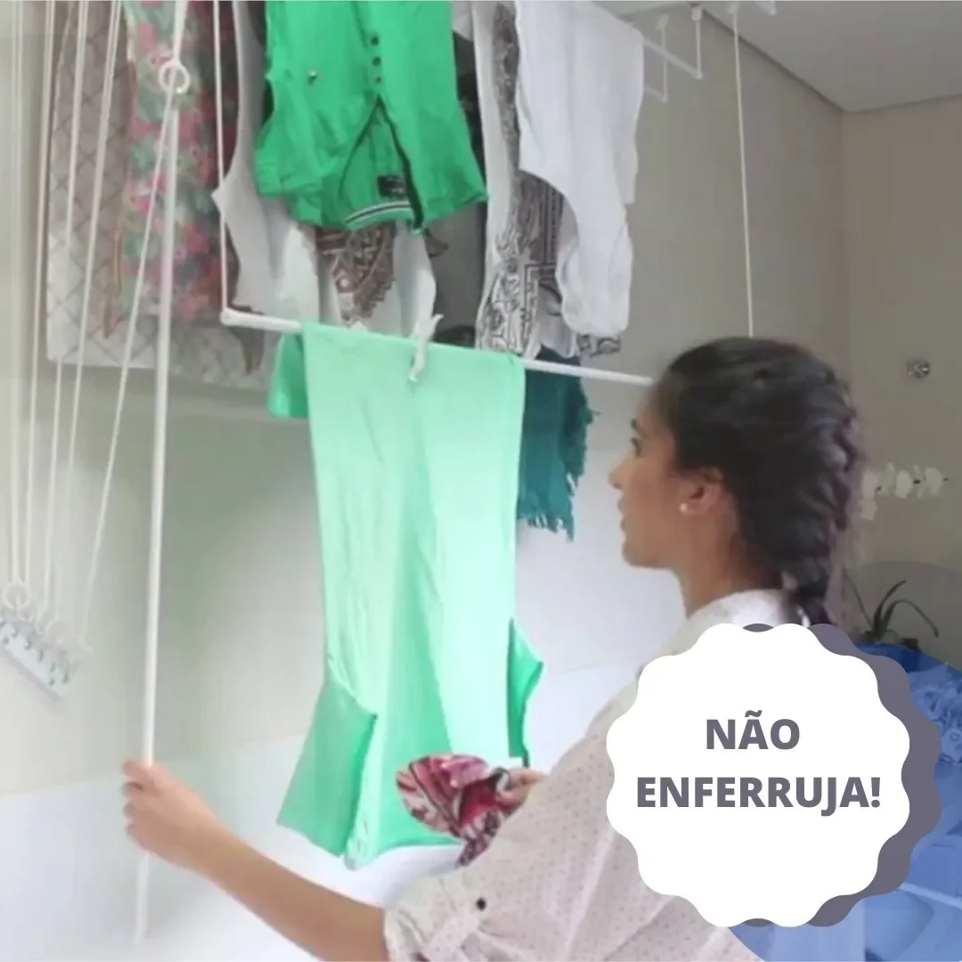 Varal De Teto Individual 180cm x 10 Varetas - Em Alumínio Branco - 8