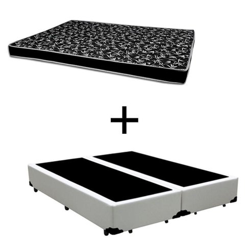 Cama Box Casal 138 Bipartido Tecido Sintético Branco com Colchão Hamburgo - 100% Espuma - D28