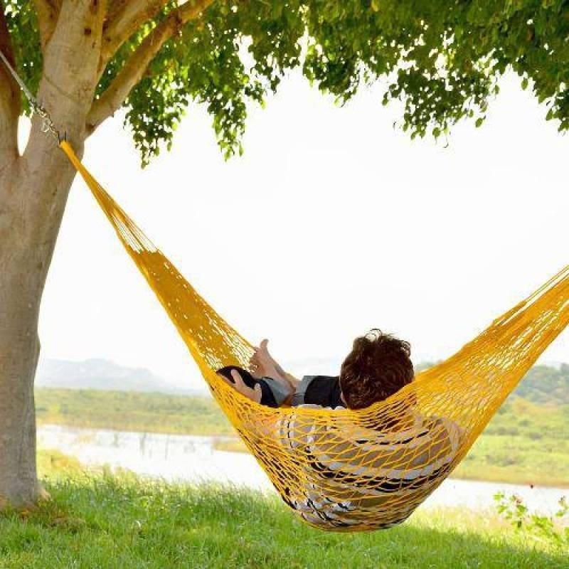 Rede de Dormir e Descanso Camping Nylon Impermeável Tarrafa Amarela