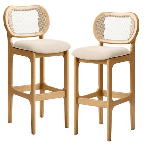 Kit 02 Banquetas Altas Para Cozinha Bancada Sala Tela Betta Fixa L02 Suede Bege - Lyam Decor