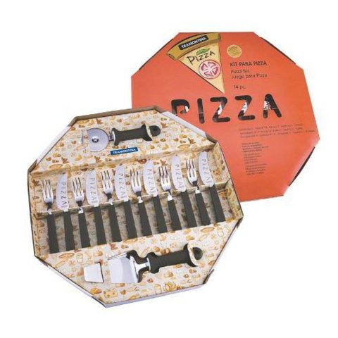 Conjunto para Pizza Aço Inox 14 Peças Preto PIZZA Tramontina